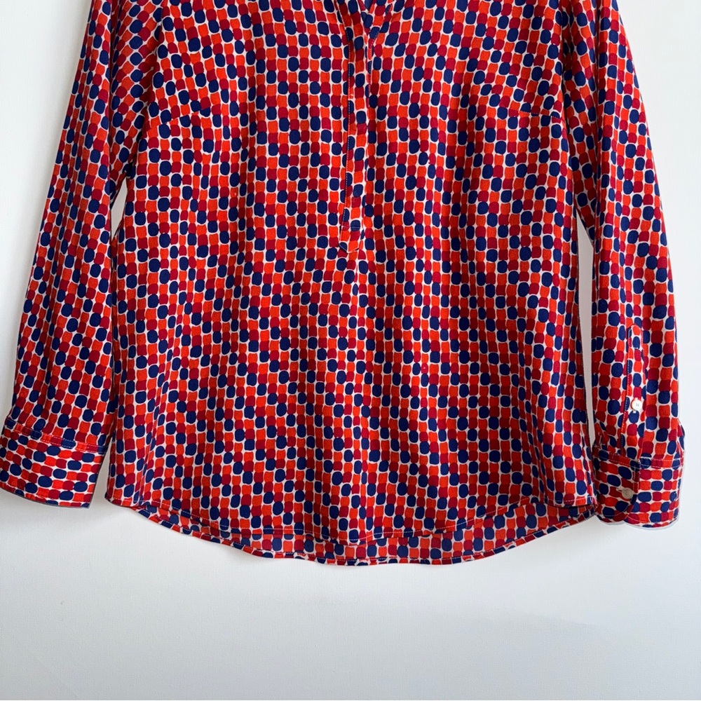 Talbots Long Sleeve Blouse Medium - Dopamine Dressing Geometric Red Blue Orange - Picture 3 of 12